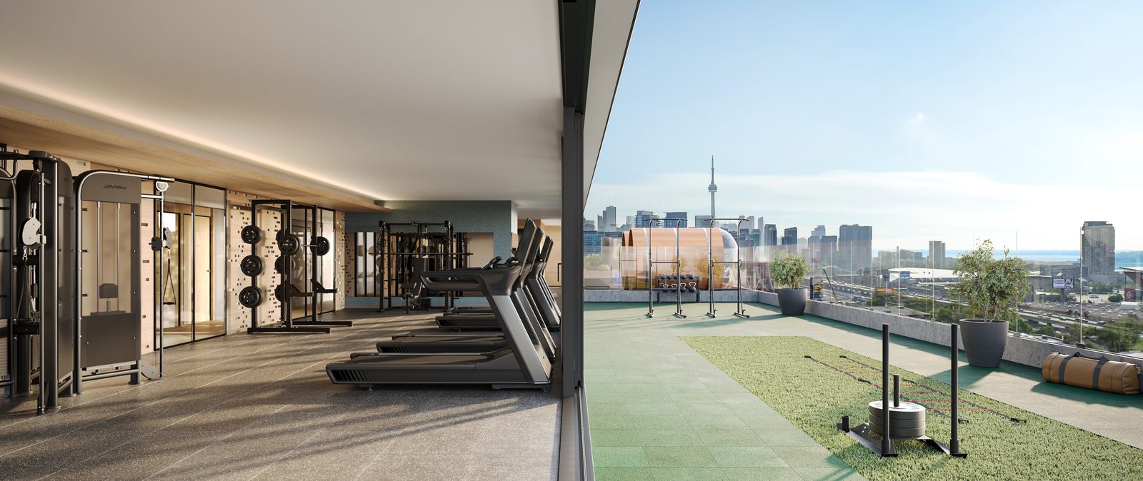 Rooftop fitness studio with CN Tower views
