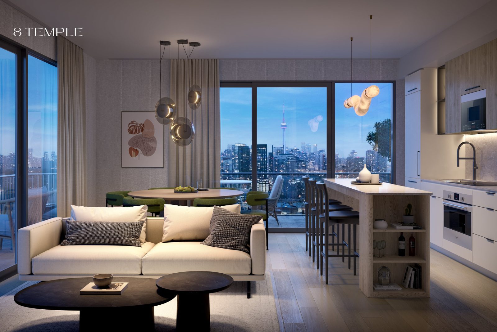Living and dining, east-facing suite