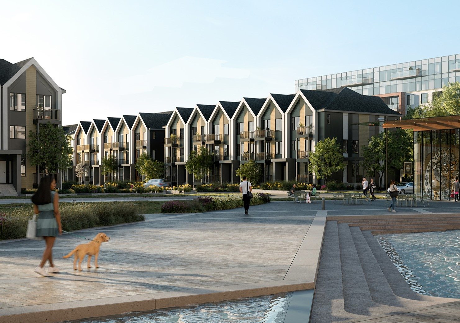 Aura community streetscape along the waterway