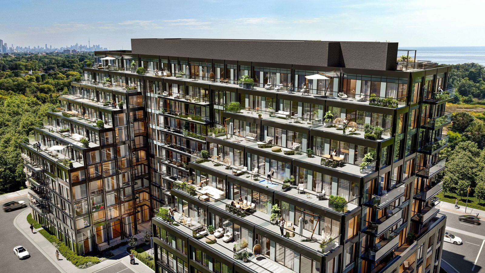 Exhale Residences on Lakeshore, aerial rendering of the terraces