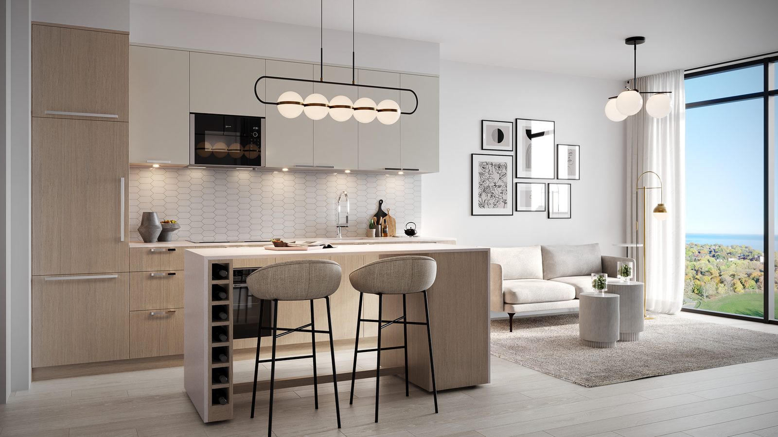 Suite kitchen and living