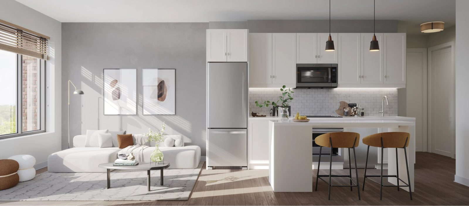 The Flats: kitchen and living