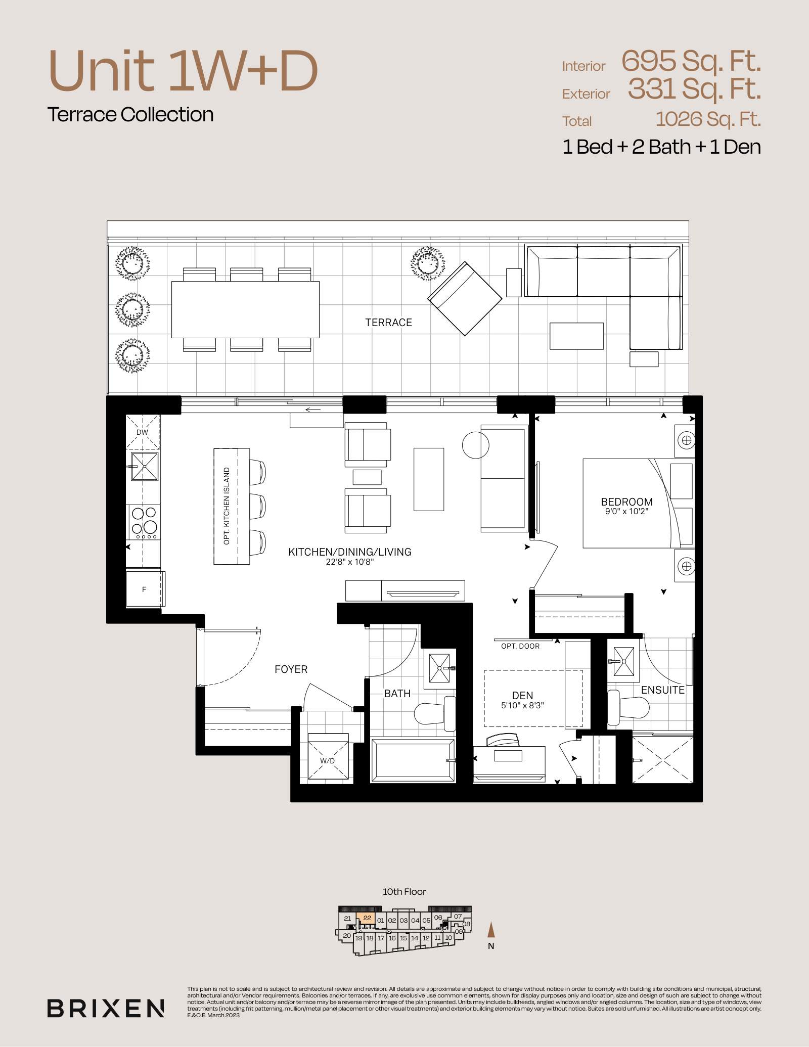 Suite 1W+D Floor Plan